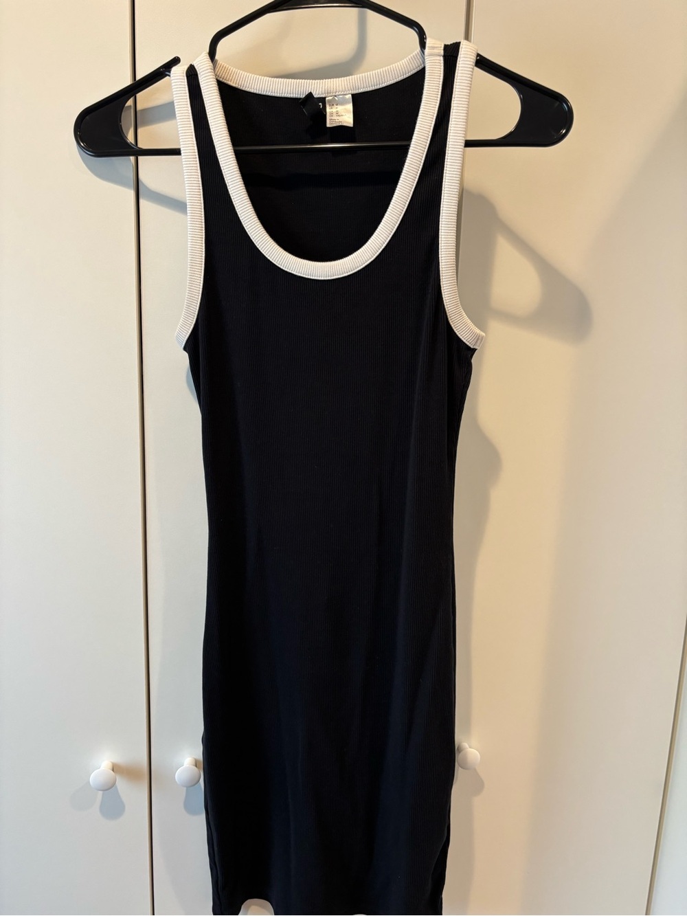 Divided Black Midi Tank Dress with White Trim